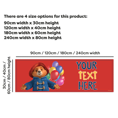 Paddington Bear Birthday - Paddington With Balloons Personalised Name Banner Wall Sticker