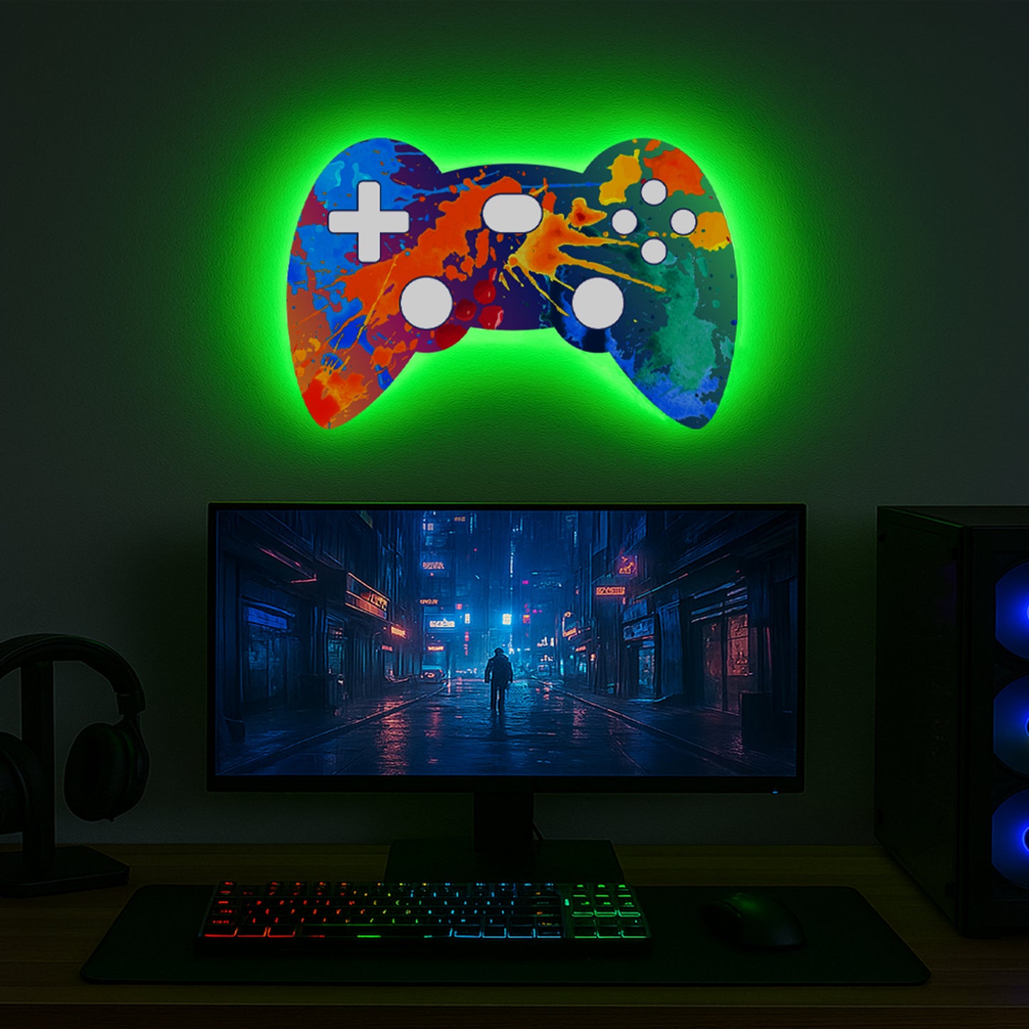 Gaming Controller Paint Splatter LED Backlit Wallpop