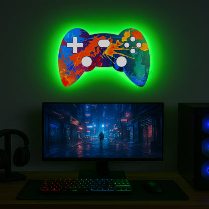 Gaming Controller Paint Splatter LED Backlit Wallpop