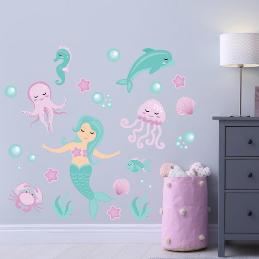 Pastel Wall Sticker - Pastel Mermaid Set Decal Wall Art