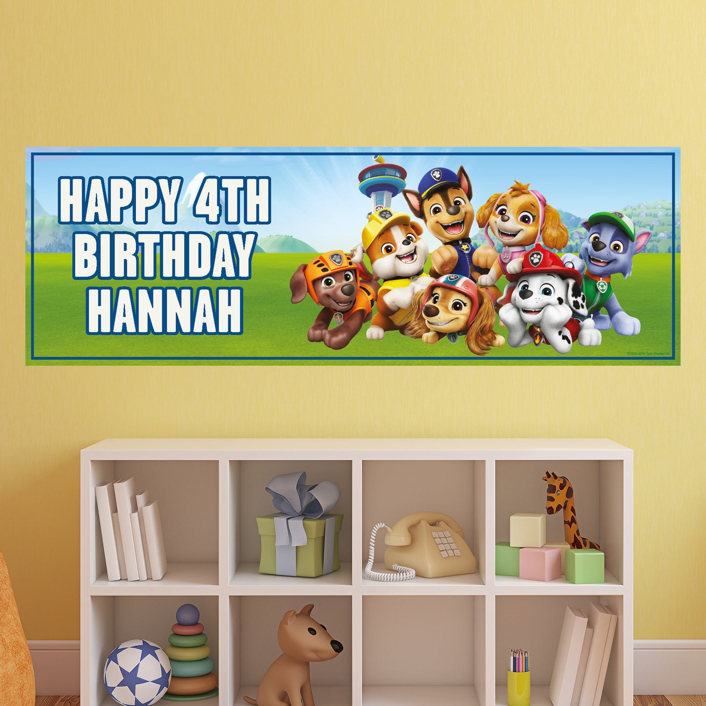 Paw Patrol Birthday - Group Huddle Personalised Banner Wall Sticker