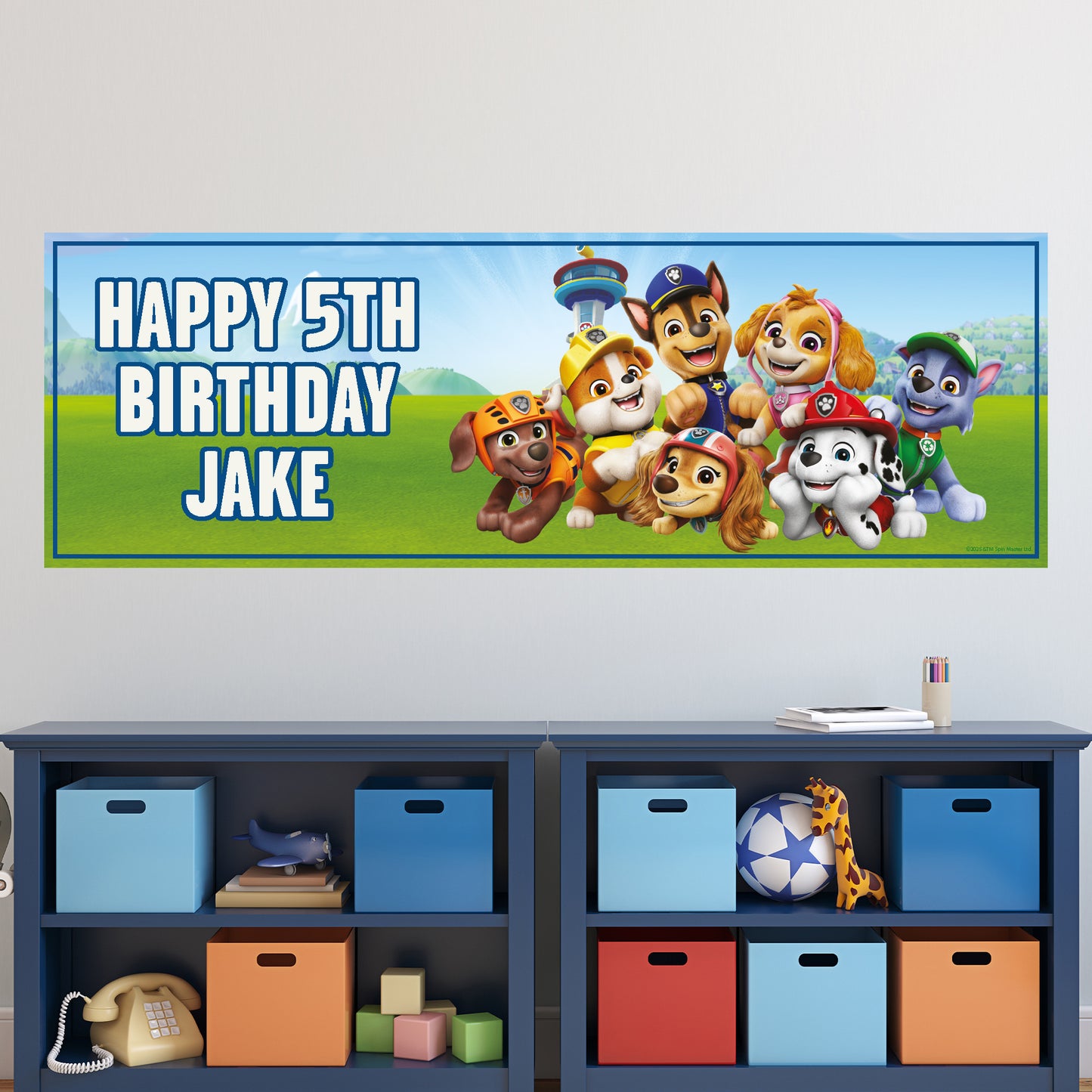 Paw Patrol Birthday - Group Huddle Personalised Banner Wall Sticker