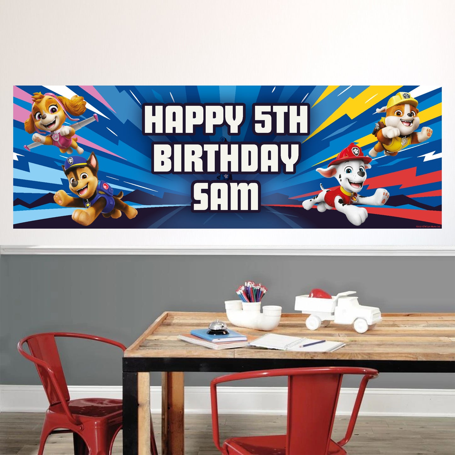 Paw Patrol Birthday - Group Jumping Personalised Banner Wall Sticker
