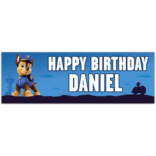 Paw Patrol Birthday - Chase Personalised Banner Wall Sticker