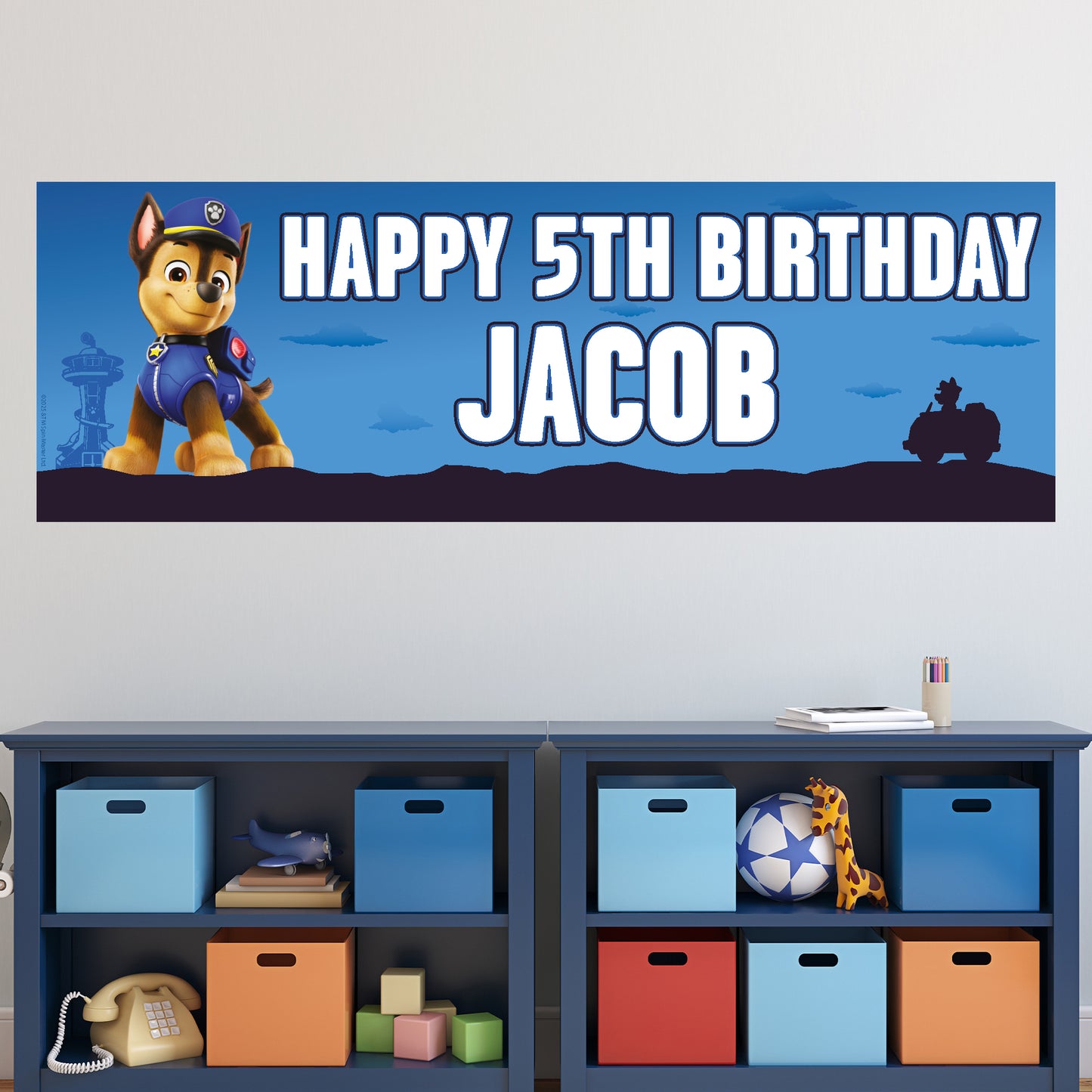Paw Patrol Birthday - Chase Personalised Banner Wall Sticker