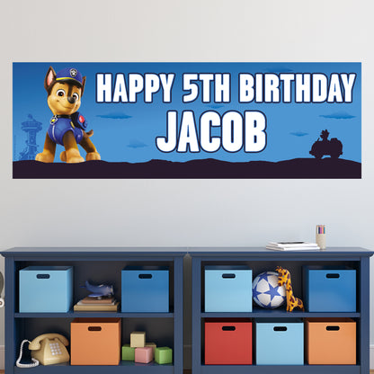 Paw Patrol Birthday - Chase Personalised Banner Wall Sticker