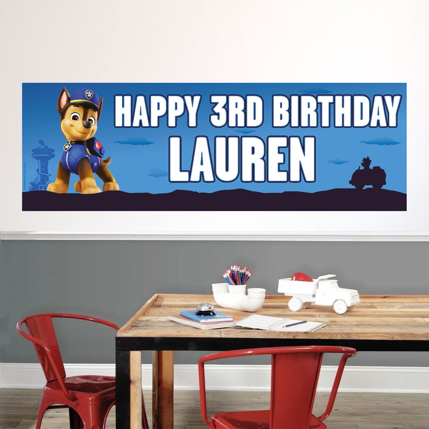 Paw Patrol Birthday - Chase Personalised Banner Wall Sticker