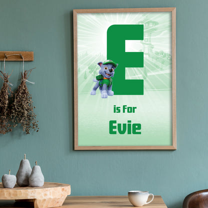 Paw Patrol Print - Rocky Letter and Name Personalised Poster Wall Art