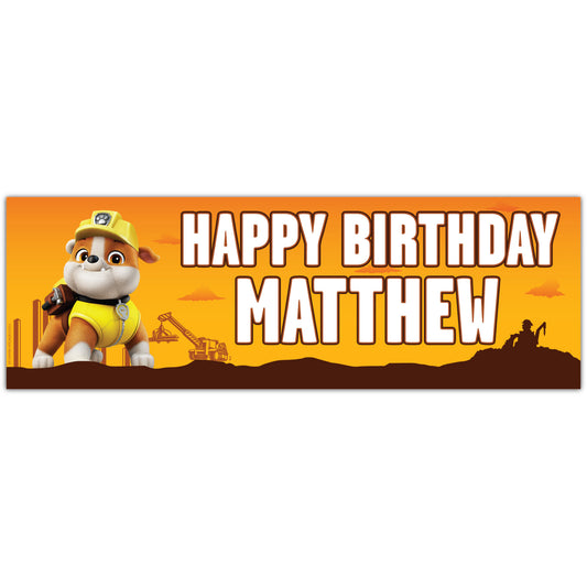 Paw Patrol Birthday - Rubble Personalised Banner Wall Sticker