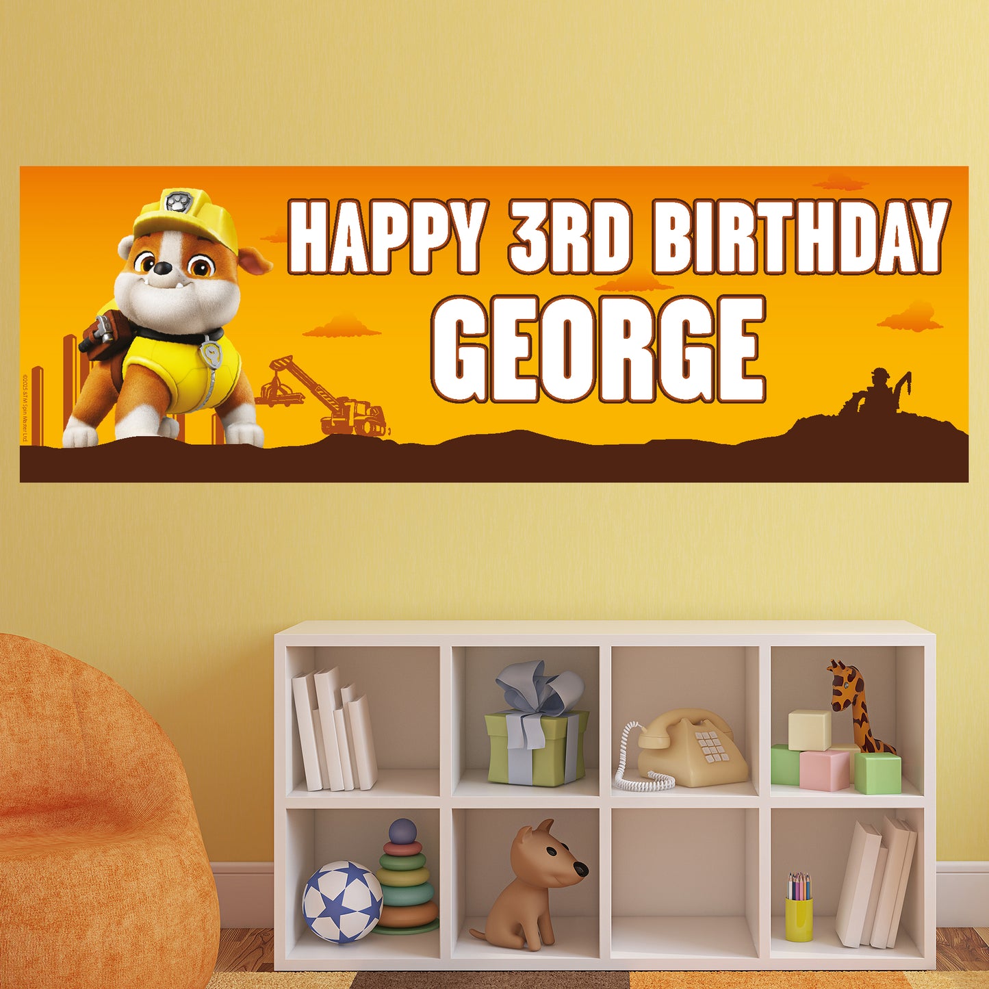 Paw Patrol Birthday - Rubble Personalised Banner Wall Sticker
