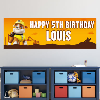 Paw Patrol Birthday - Rubble Personalised Banner Wall Sticker