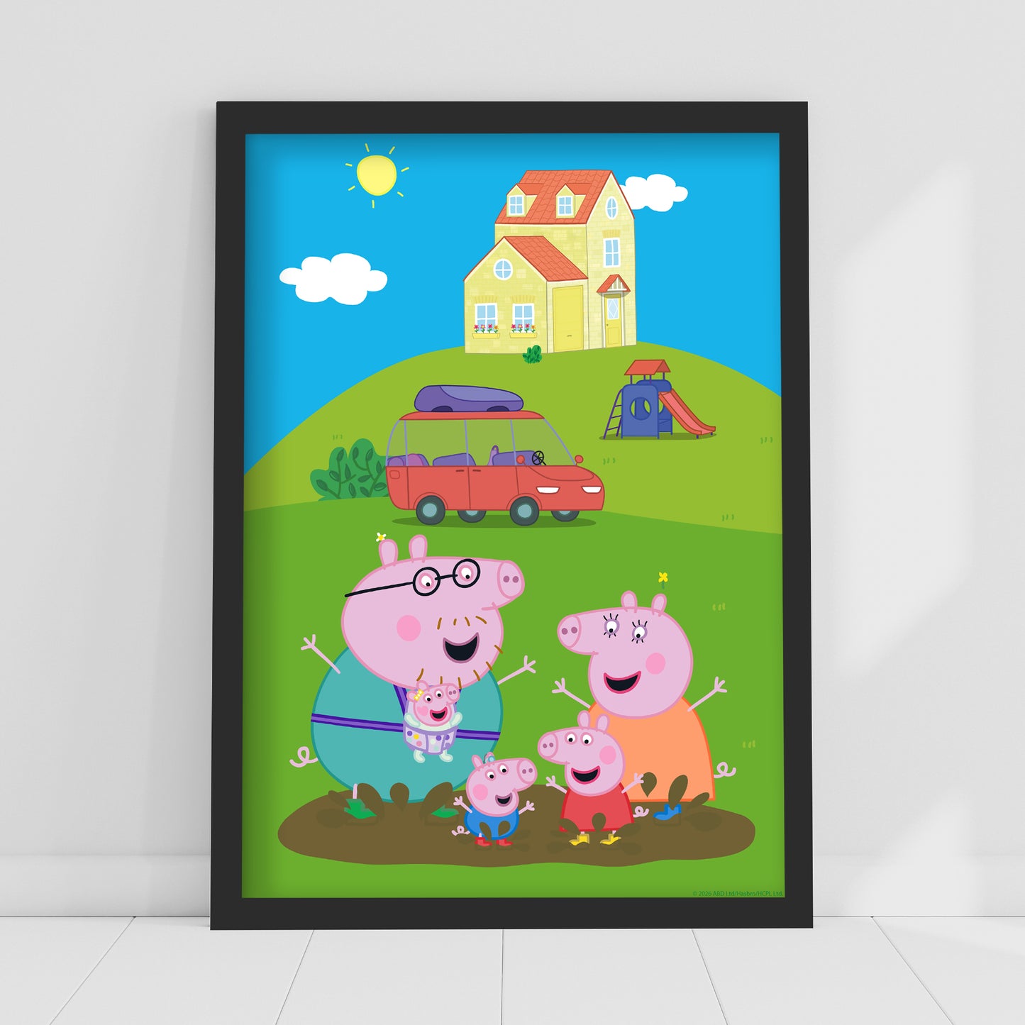 Peppa Pig Print - Peppa And Family Jumping In Muddy Puddles in Garden