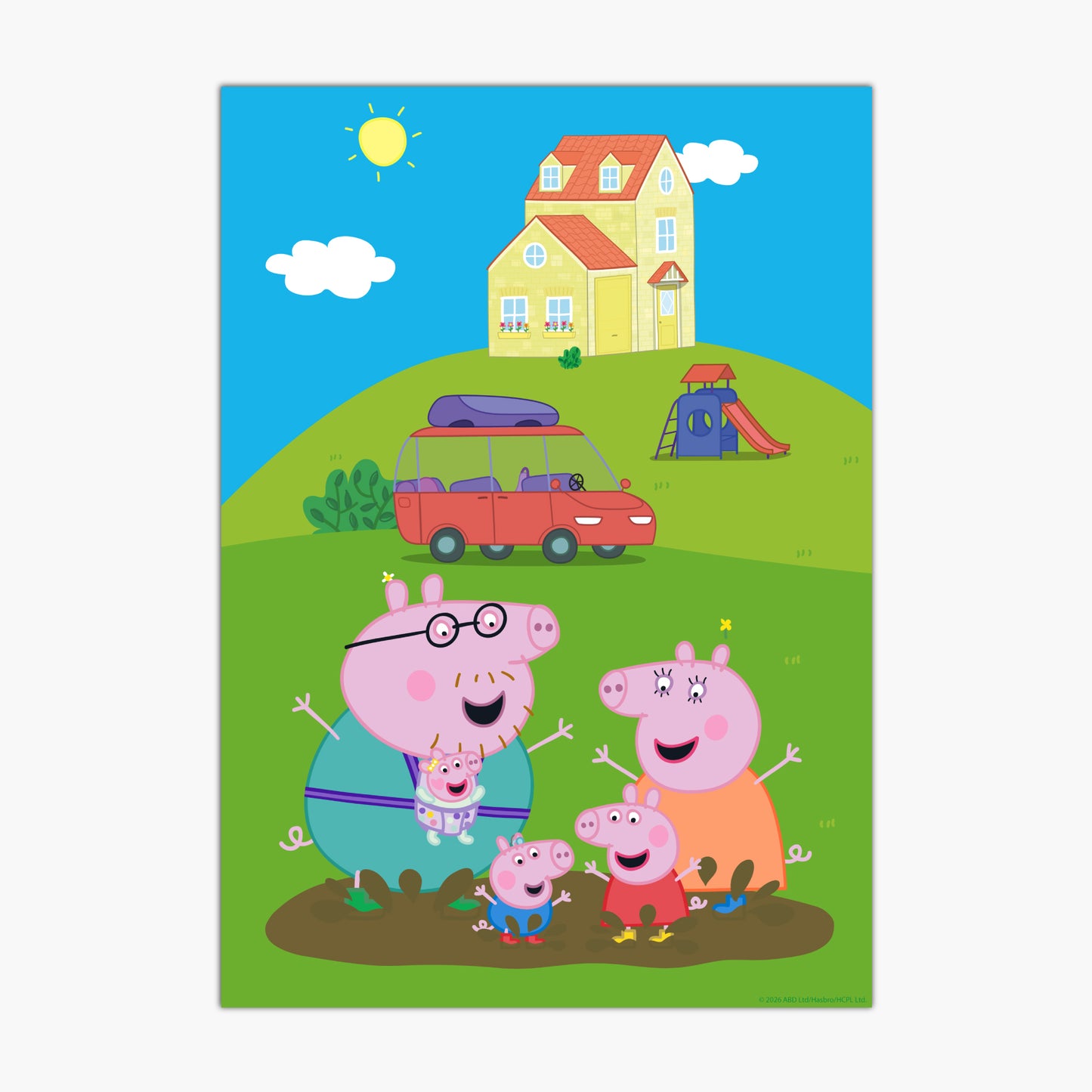 Peppa Pig Print - Peppa And Family Jumping In Muddy Puddles in Garden