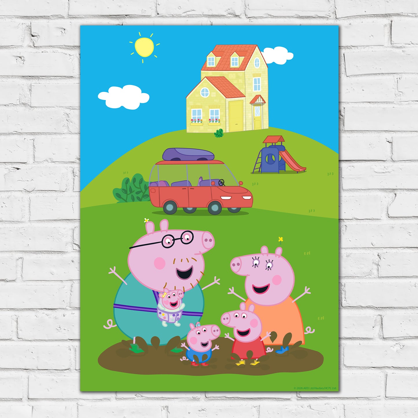 Peppa Pig Print - Peppa And Family Jumping In Muddy Puddles in Garden