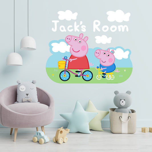 Peppa Pig Wall Sticker - Peppa and George Clouds Personalised Name