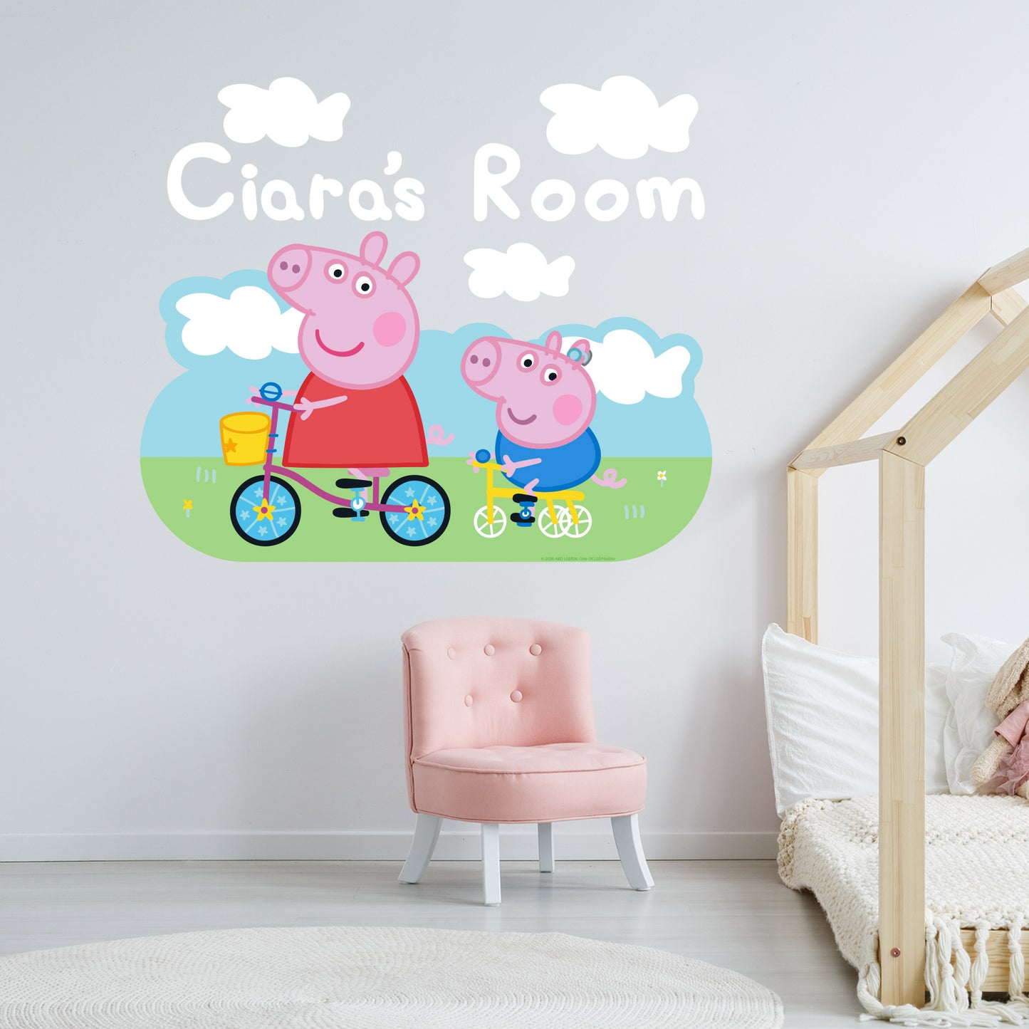 Peppa Pig Wall Sticker - Peppa and George Clouds Personalised Name