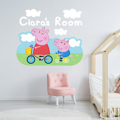 Peppa Pig Wall Sticker - Peppa and George Clouds Personalised Name