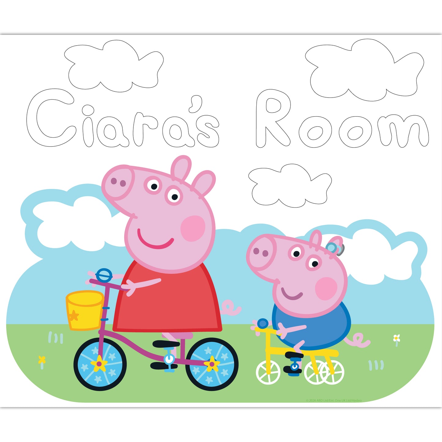 Peppa Pig Wall Sticker - Peppa and George Clouds Personalised Name