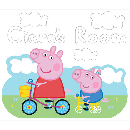 Peppa Pig Wall Sticker - Peppa and George Clouds Personalised Name
