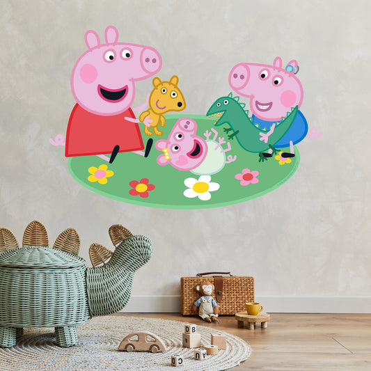 Peppa Pig Wall Sticker - Peppa And George Playing With Baby Evie