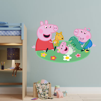 Peppa Pig Wall Sticker - Peppa And George Playing With Baby Evie