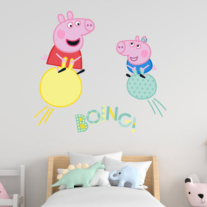 Peppa Pig Wall Sticker - Peppa Pig and George Space Hopper Boing Wall Decal Kids Art