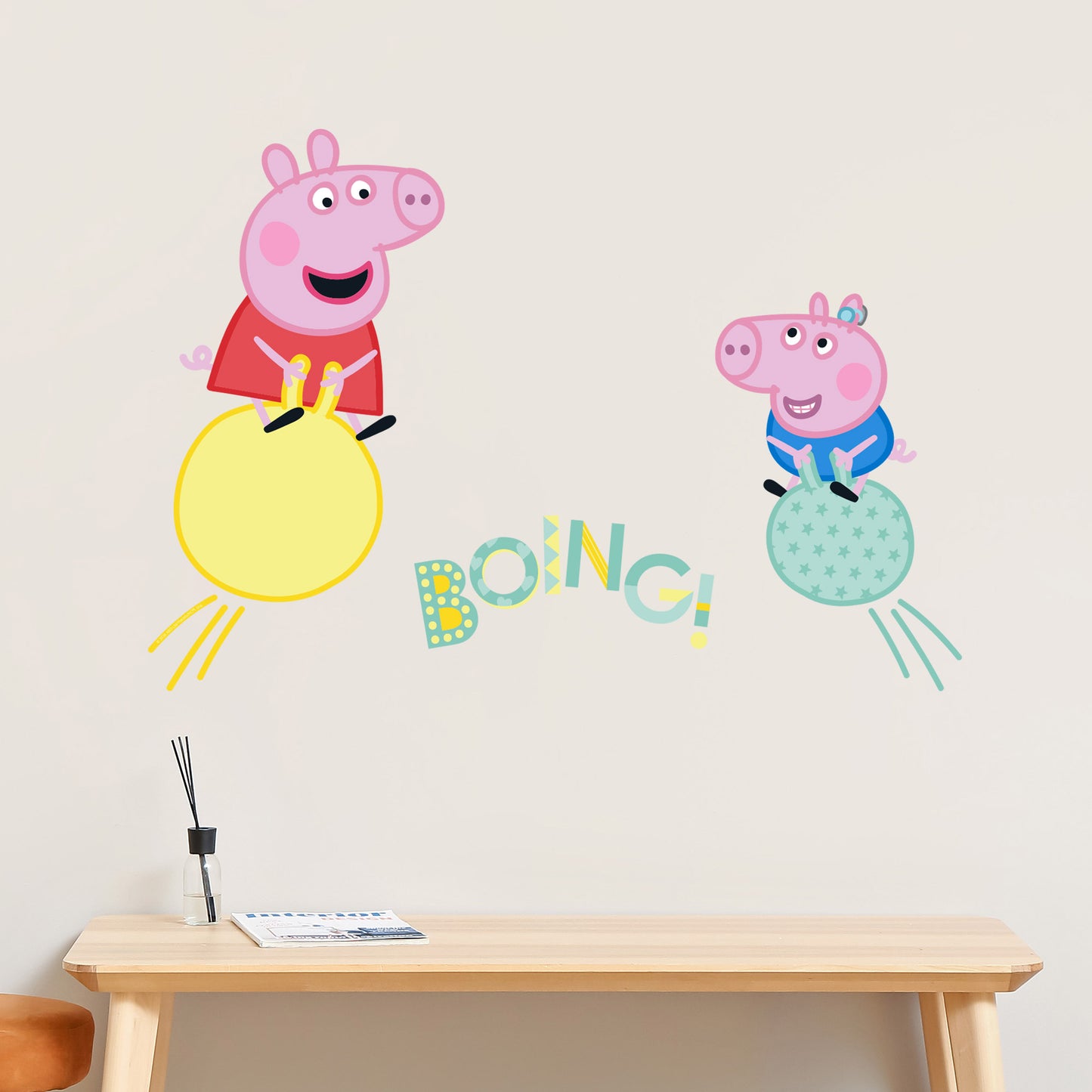 Peppa Pig Wall Sticker - Peppa Pig and George Space Hopper Boing Wall Decal Kids Art