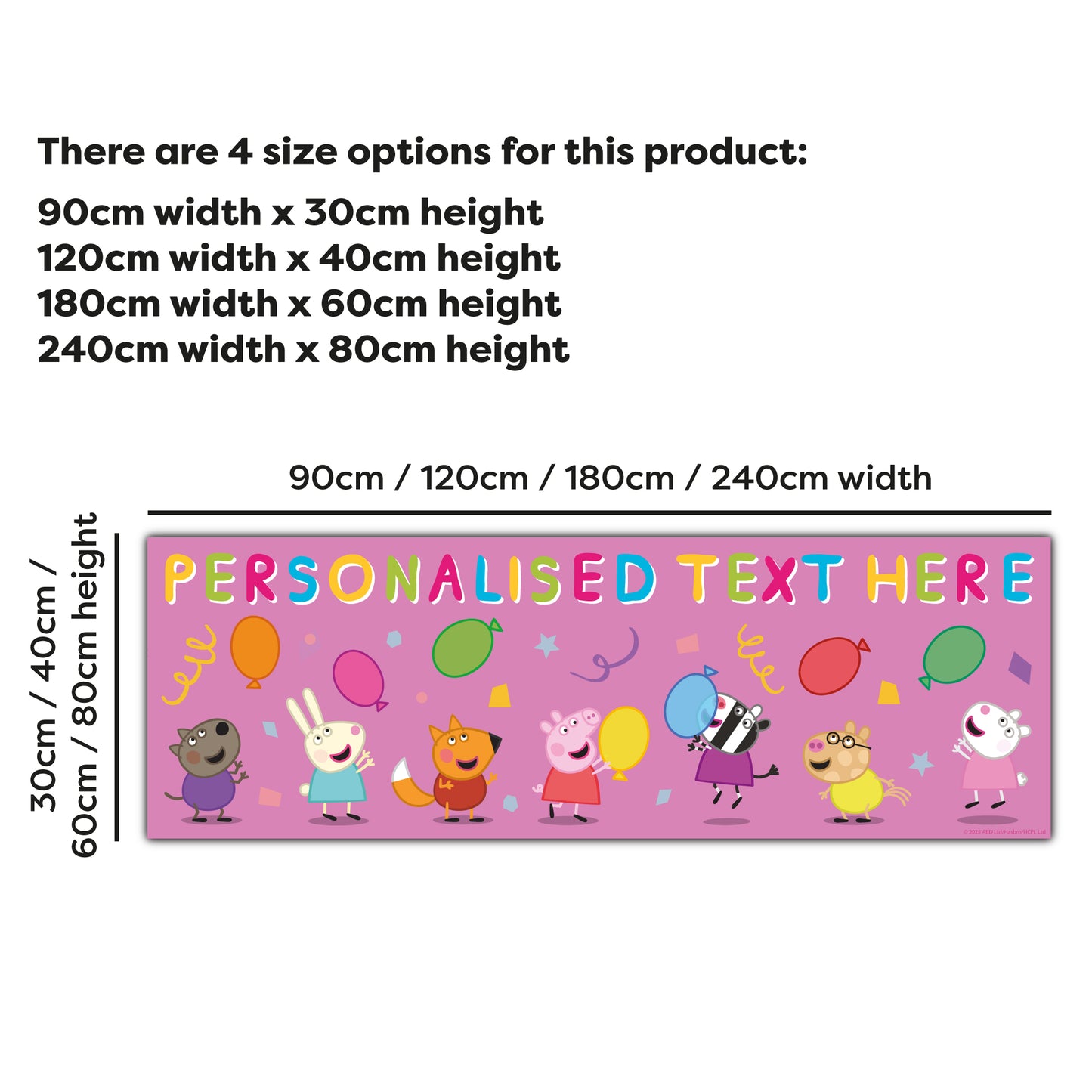Peppa Pig Birthday - Party Balloons Pink Personalised Banner Wall Sticker