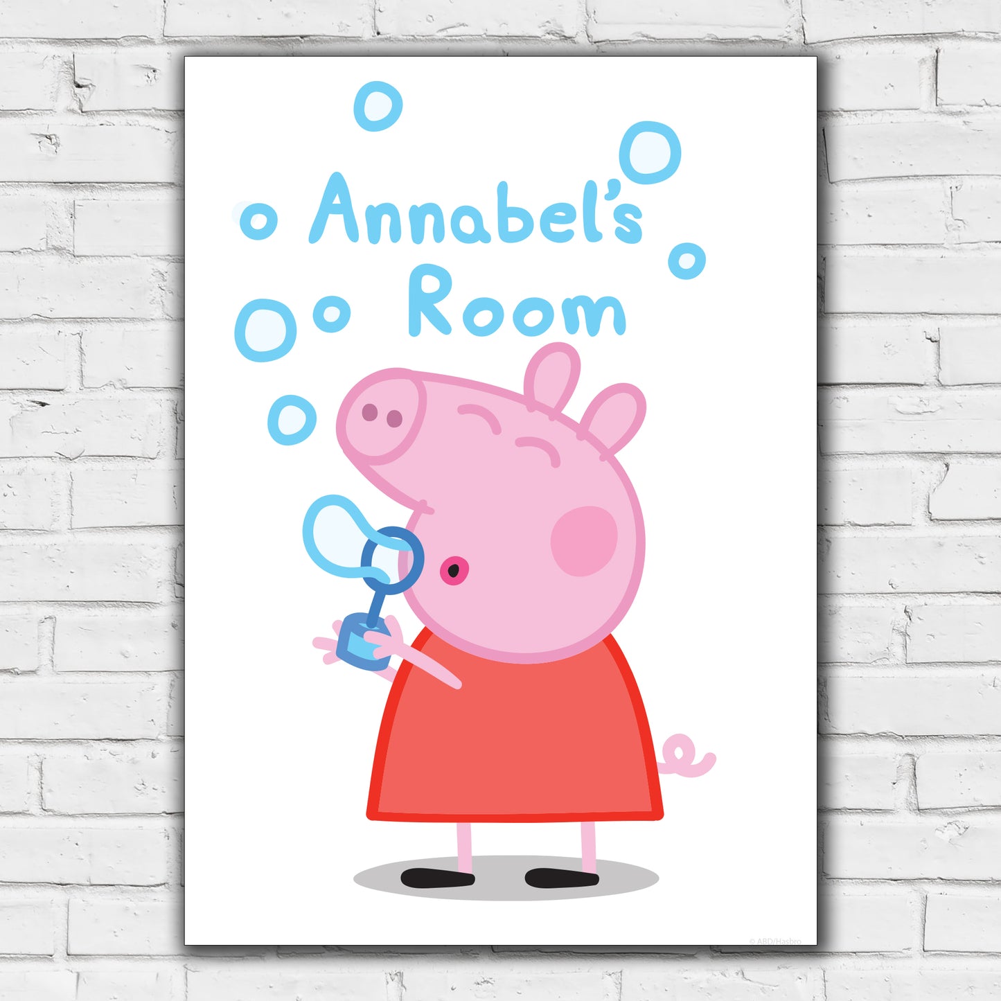 Peppa Pig Print - Peppa Blowing Bubbles Personalised Name Poster Wall Art