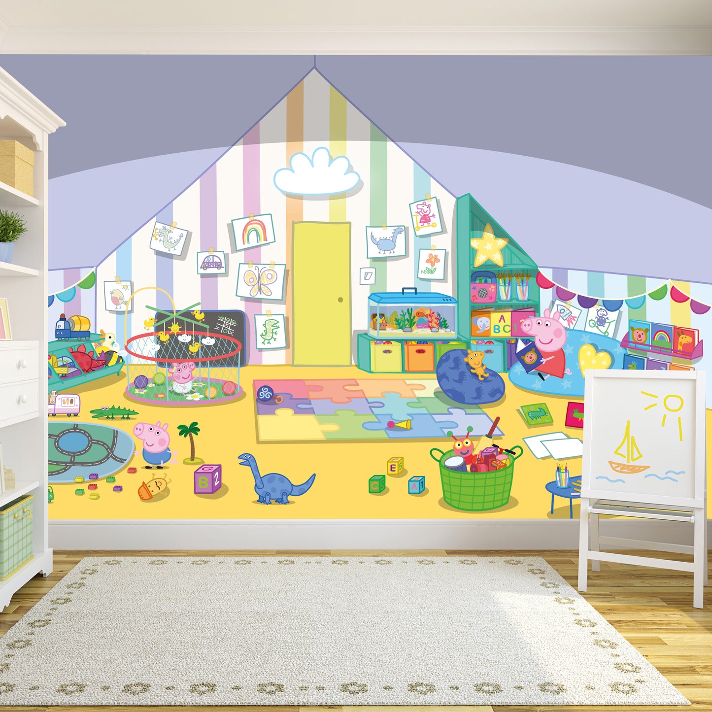 Peppa Pig Full Wall Mural - Peppa, George And Evie Playroom