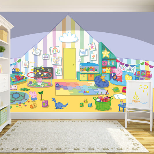 Peppa Pig Full Wall Mural - Peppa, George And Evie Playroom