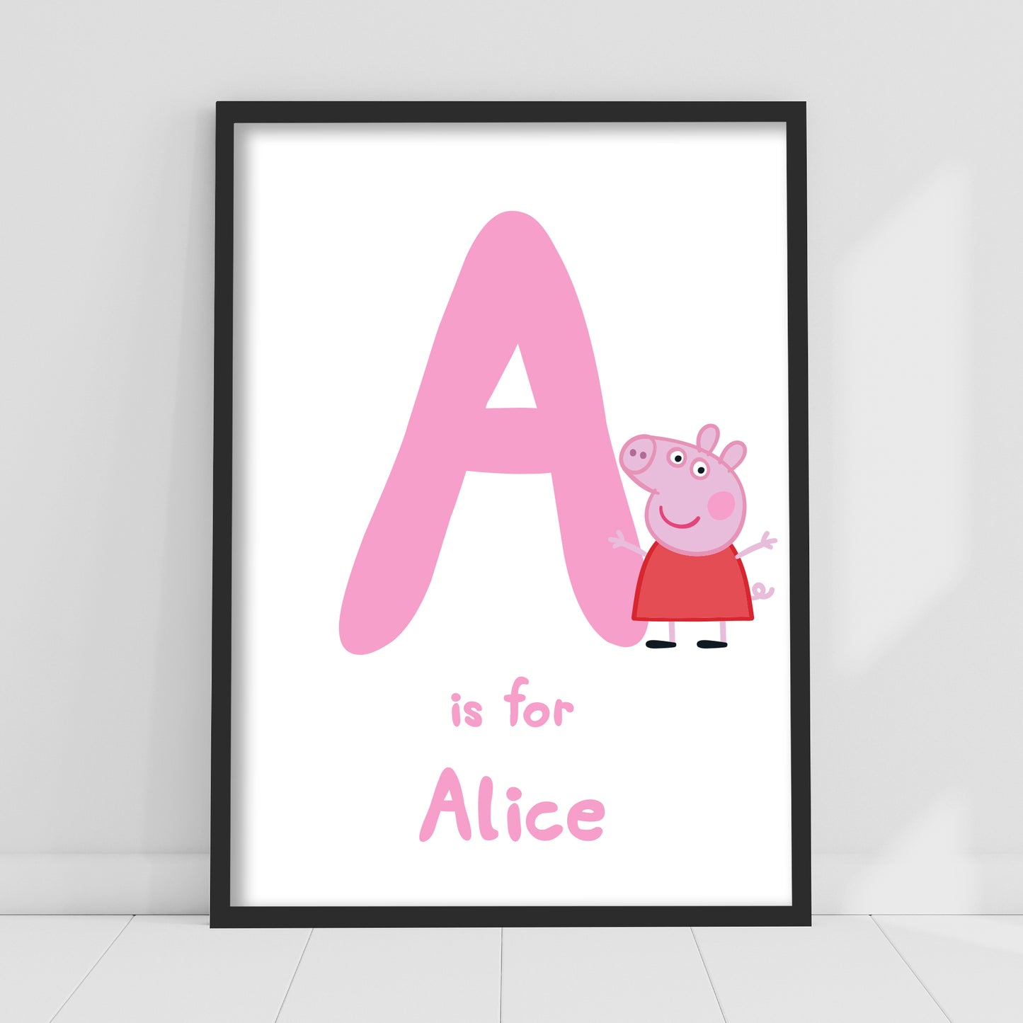 Peppa Pig Print - Peppa Letter and Personalised Name Pink Poster Wall Art