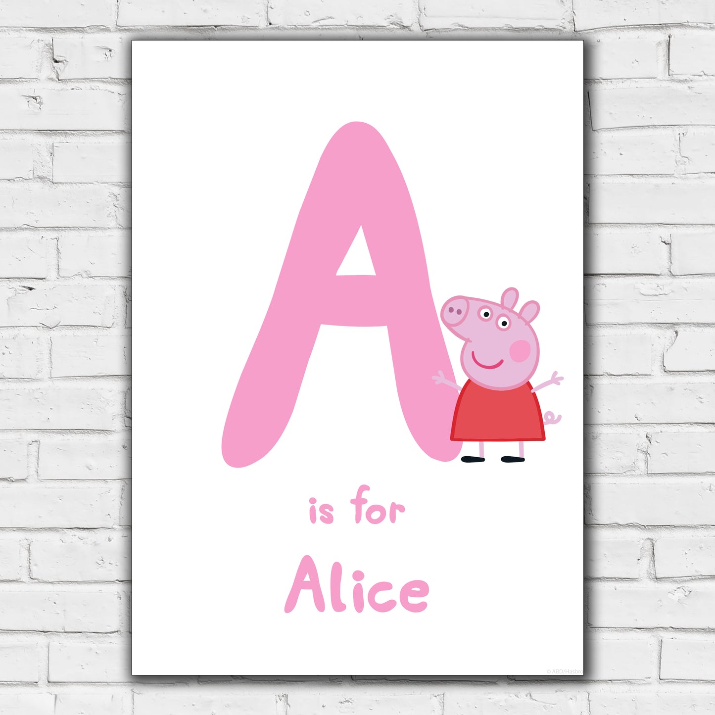 Peppa Pig Print - Peppa Letter and Personalised Name Pink Poster Wall Art