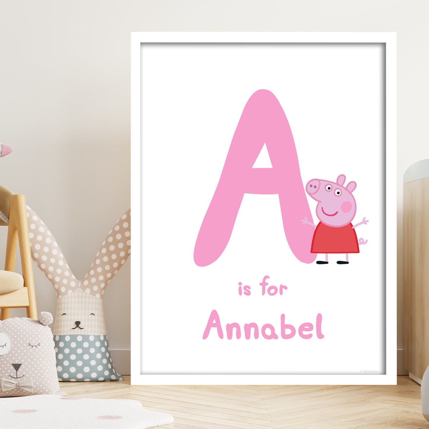 Peppa Pig Print - Peppa Letter and Personalised Name Pink Poster Wall Art