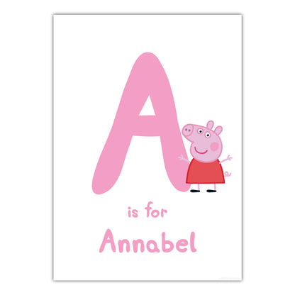 Peppa Pig Print - Peppa Letter and Personalised Name Pink Poster Wall Art