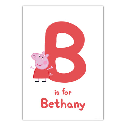 Peppa Pig Print - Peppa Letter and Personalised Name Red Poster Wall Art