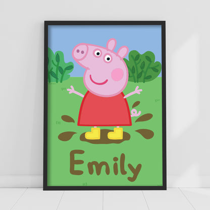 Peppa Pig Print - Peppa Muddy Puddle Personalised Name Poster Wall Art