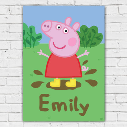 Peppa Pig Print - Peppa Muddy Puddle Personalised Name Poster Wall Art