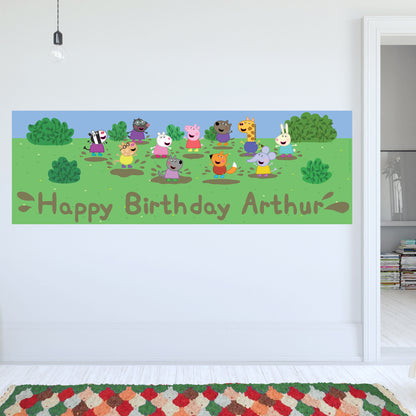Peppa Pig Birthday - Peppa and Friends Muddy Puddle Personalised Banner Wall Sticker
