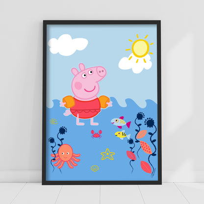 Peppa Pig Print - Peppa Ocean Swimming Poster Wall Art