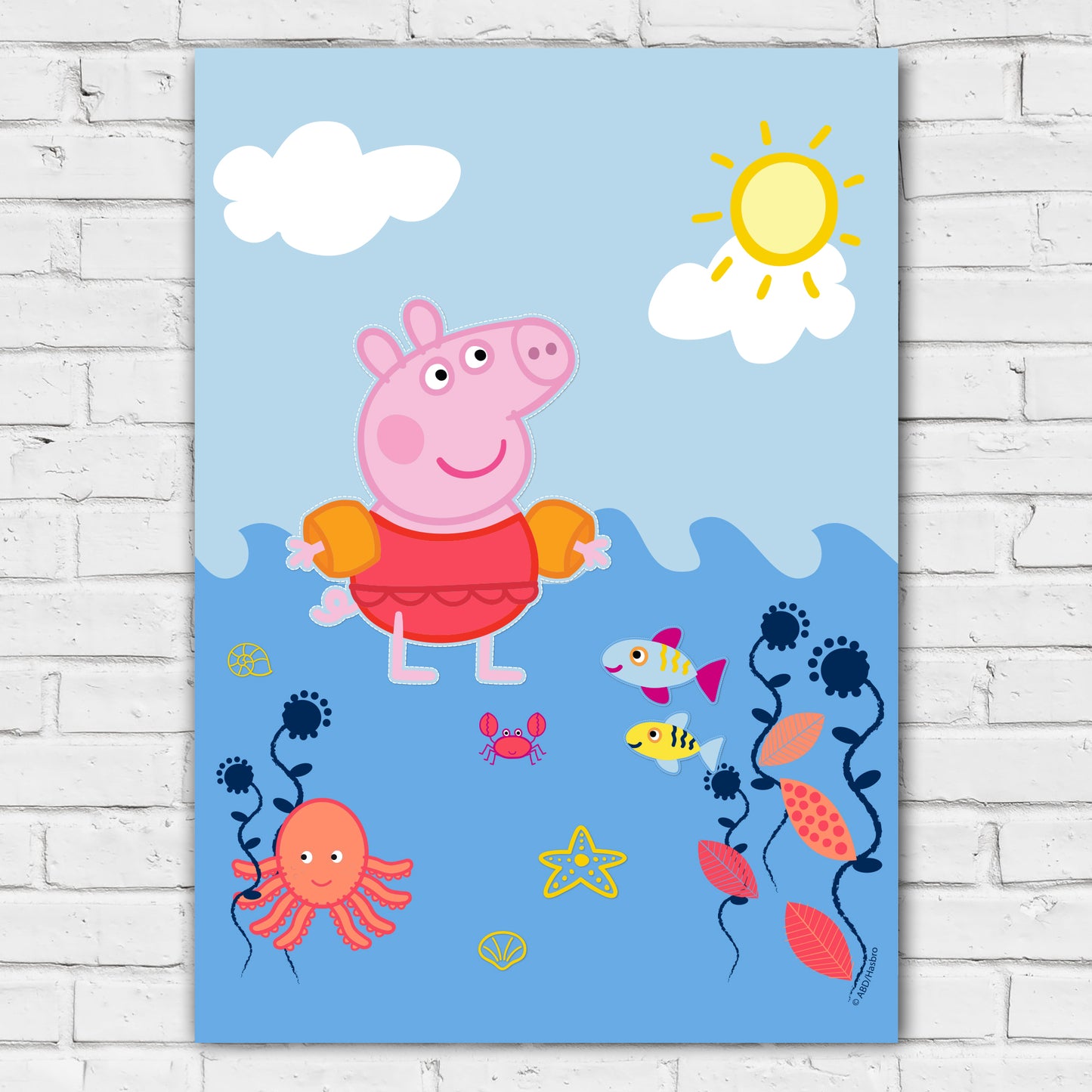 Peppa Pig Print - Peppa Ocean Swimming Poster Wall Art