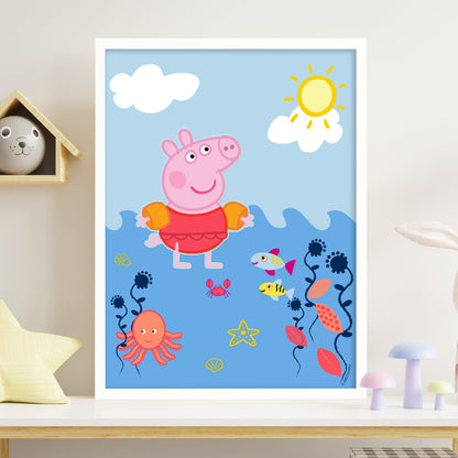 Peppa Pig Print - Peppa Ocean Swimming Poster Wall Art