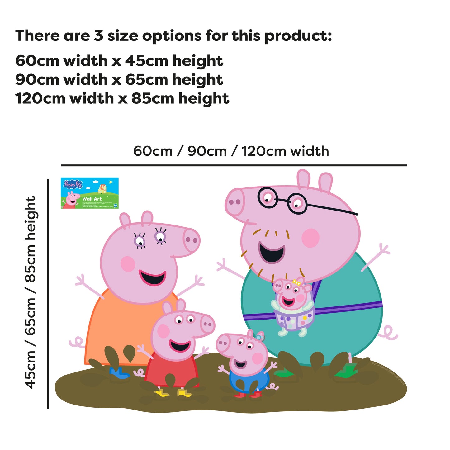Peppa Pig Wall Sticker - Peppa Pig and Family Jumping in Muddy Puddles