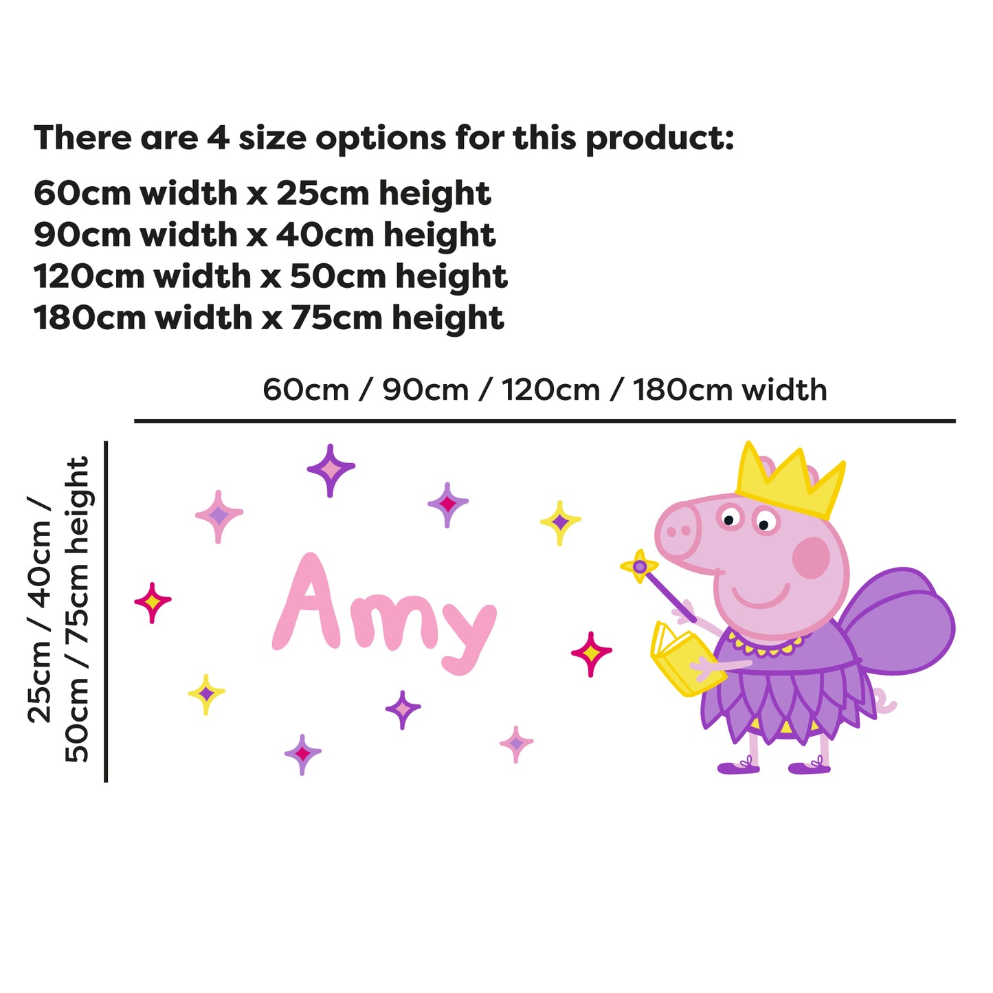 Peppa Pig Wall Sticker - Peppa Pig Fairy Sparkle Personalised Name Wall Decal Kids Art