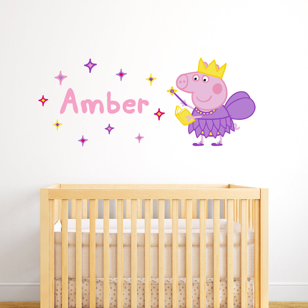 Peppa Pig Wall Sticker - Peppa Pig Fairy Sparkle Personalised Name Wall Decal Kids Art