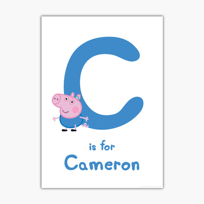 Peppa Pig Print - George Letter and Personalised Name Blue Poster Wall Art