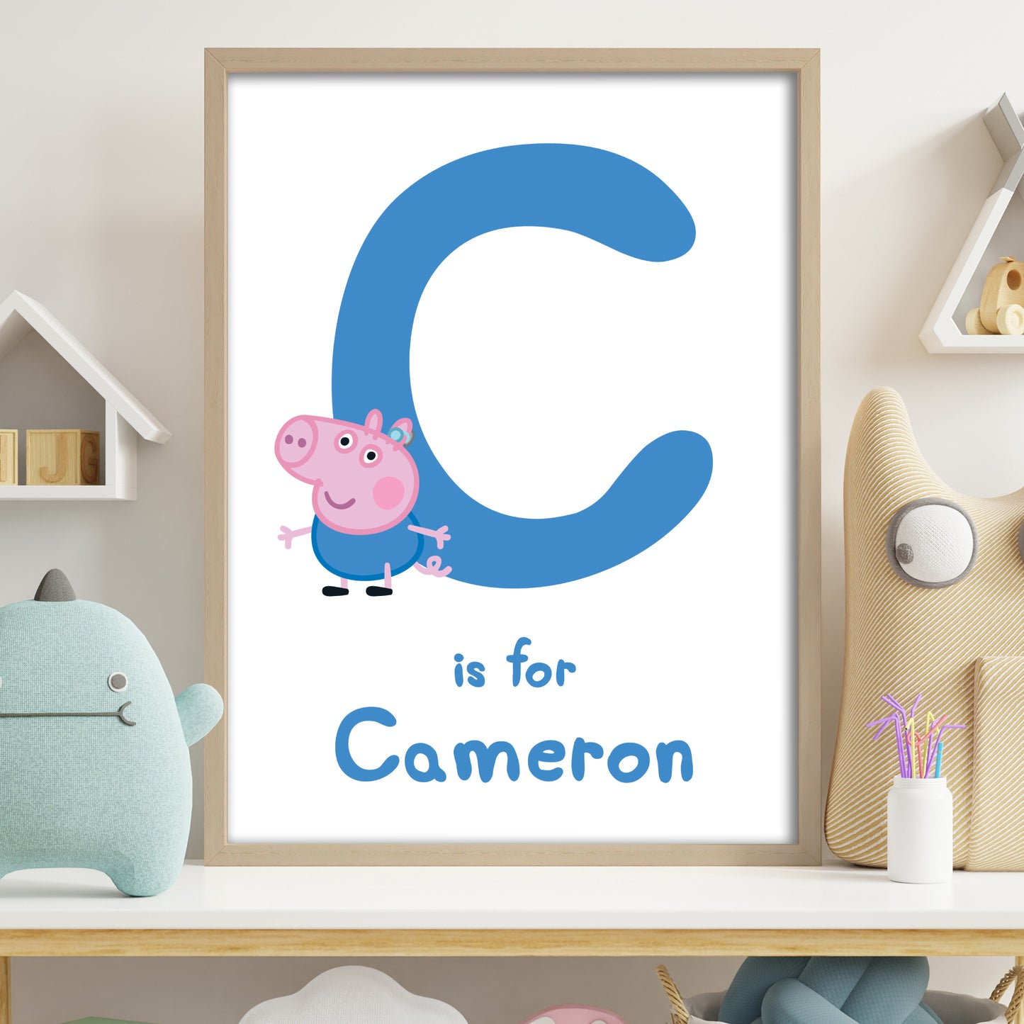 Peppa Pig Print - George Letter and Personalised Name Blue Poster Wall Art