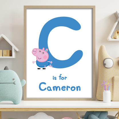 Peppa Pig Print - George Letter and Personalised Name Blue Poster Wall Art