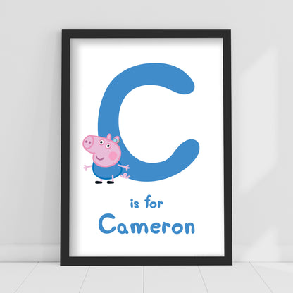 Peppa Pig Print - George Letter and Personalised Name Blue Poster Wall Art