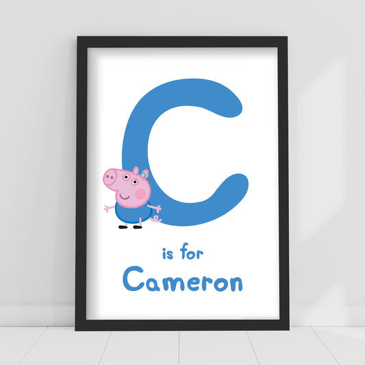 Peppa Pig Print - George Letter and Personalised Name Blue Poster Wall Art